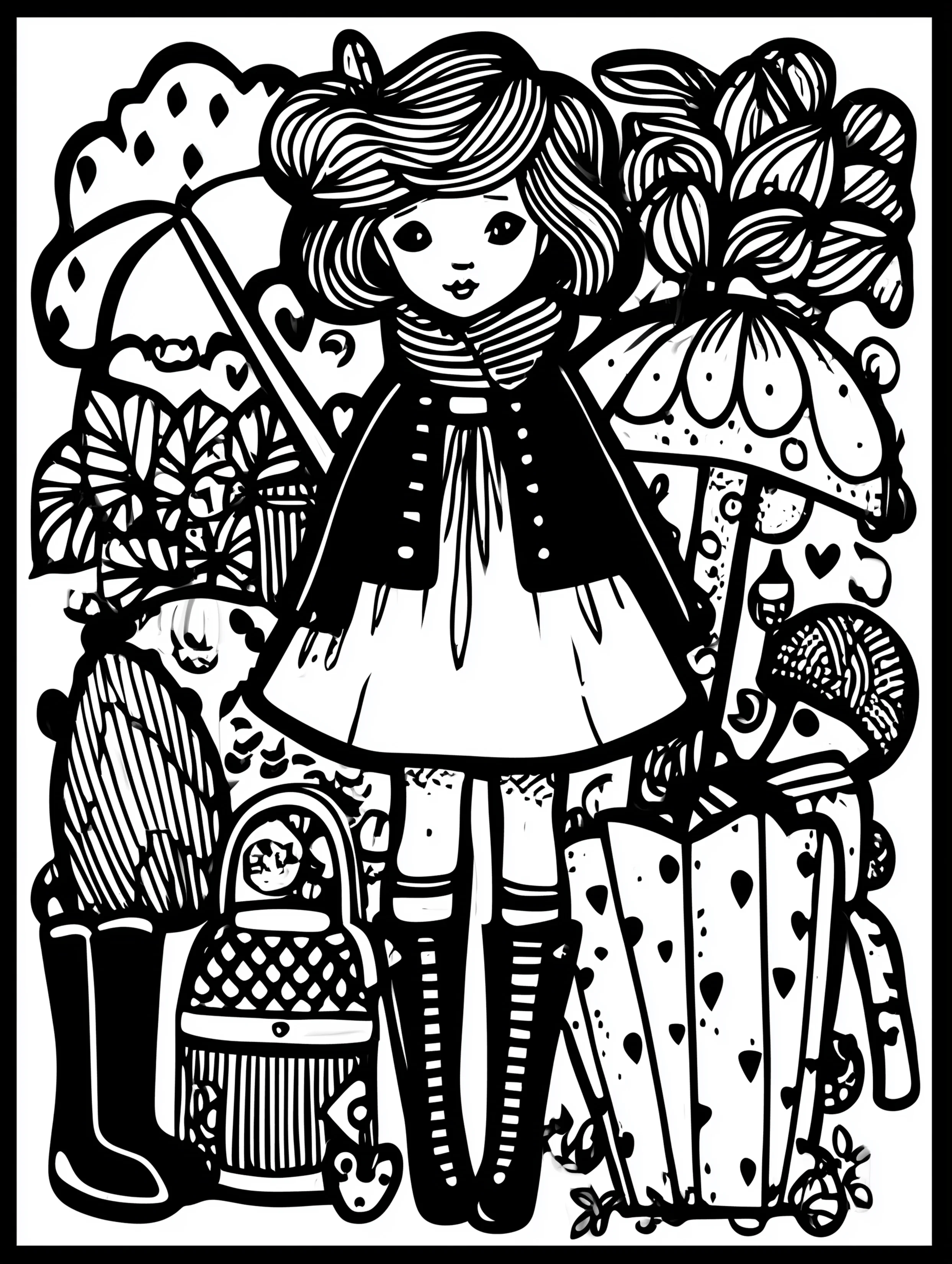 Free printable dress coloring page for adults featuring a casual dress designed for rainy weather